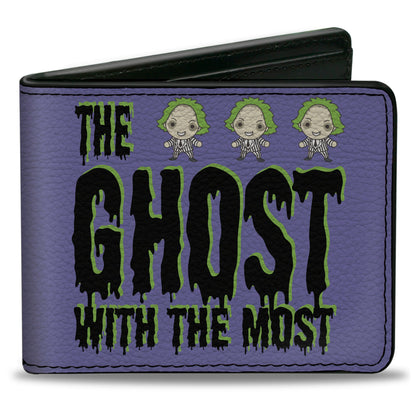 Bi-Fold Wallet - Beetlejuice Chibi THE GHOST WITH THE MOST Pose Purple/Green/Black - MEGA POP COMICS 