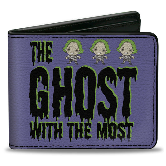 Bi-Fold Wallet - Beetlejuice Chibi THE GHOST WITH THE MOST Pose Purple/Green/Black - MEGA POP COMICS 