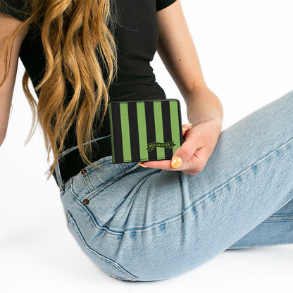 Bi-Fold Wallet - BEETLEJUICE Chibi Characters and Spider Webs Collage Greens - MEGA POP COMICS 