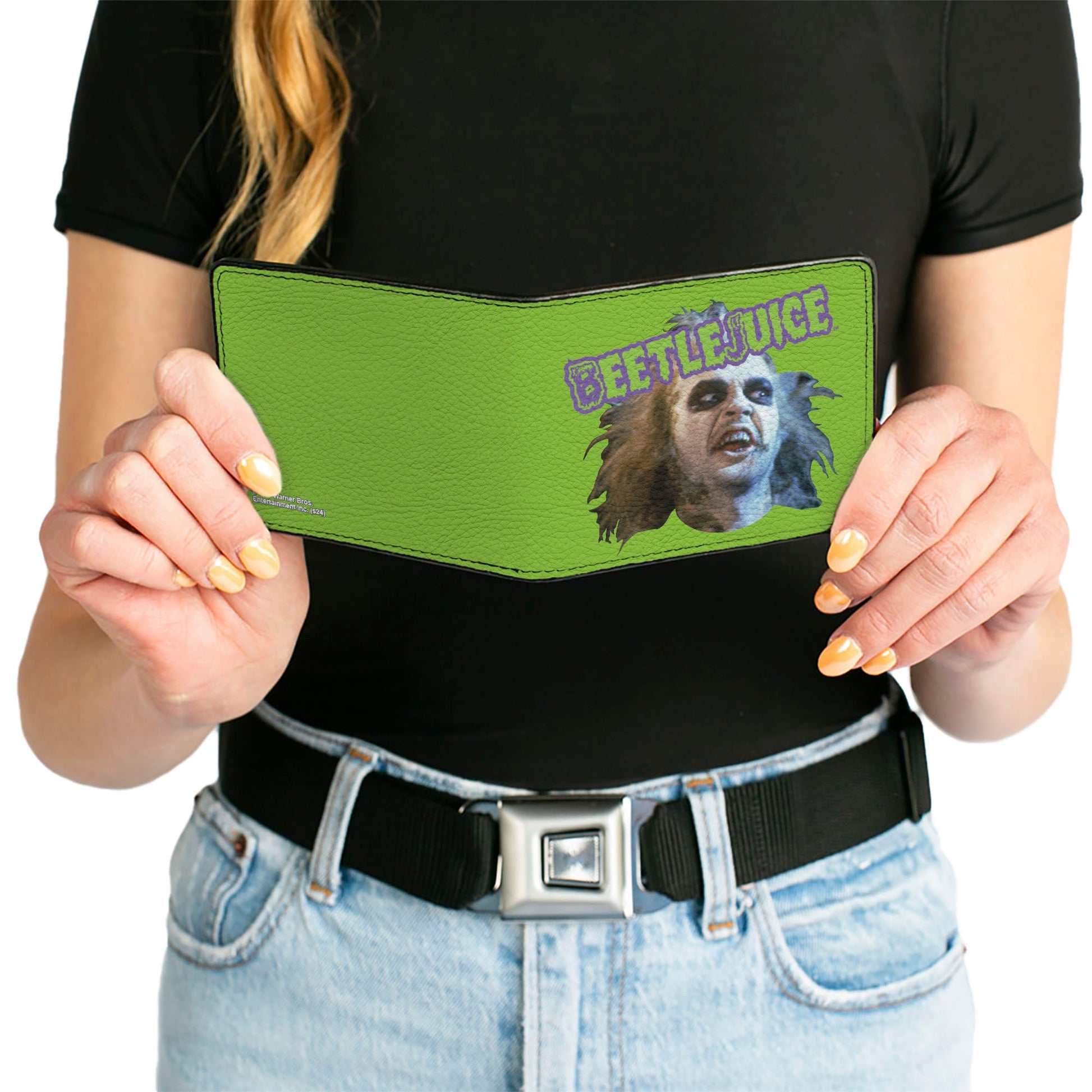 Bi-Fold Wallet - BEETLEJUICE Face and Text Green/Purple - MEGA POP COMICS 