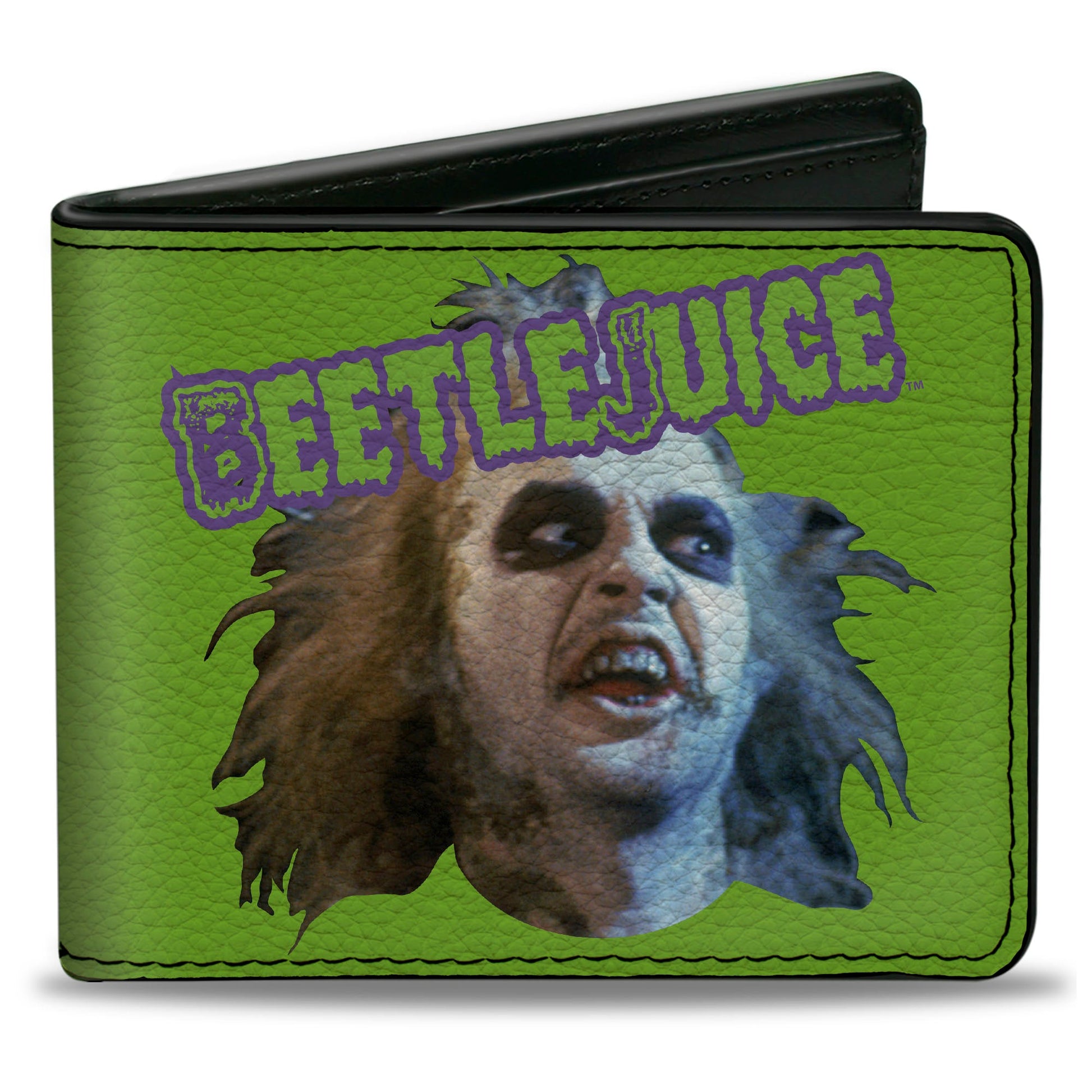 Bi-Fold Wallet - BEETLEJUICE Face and Text Green/Purple - MEGA POP COMICS 