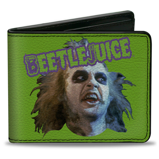 Bi-Fold Wallet - BEETLEJUICE Face and Text Green/Purple - MEGA POP COMICS 