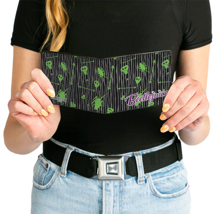 Bi-Fold Wallet - BEETLEJUICE Roach Skull Doodles Collage Black Gray Green Purple - MEGA POP COMICS 