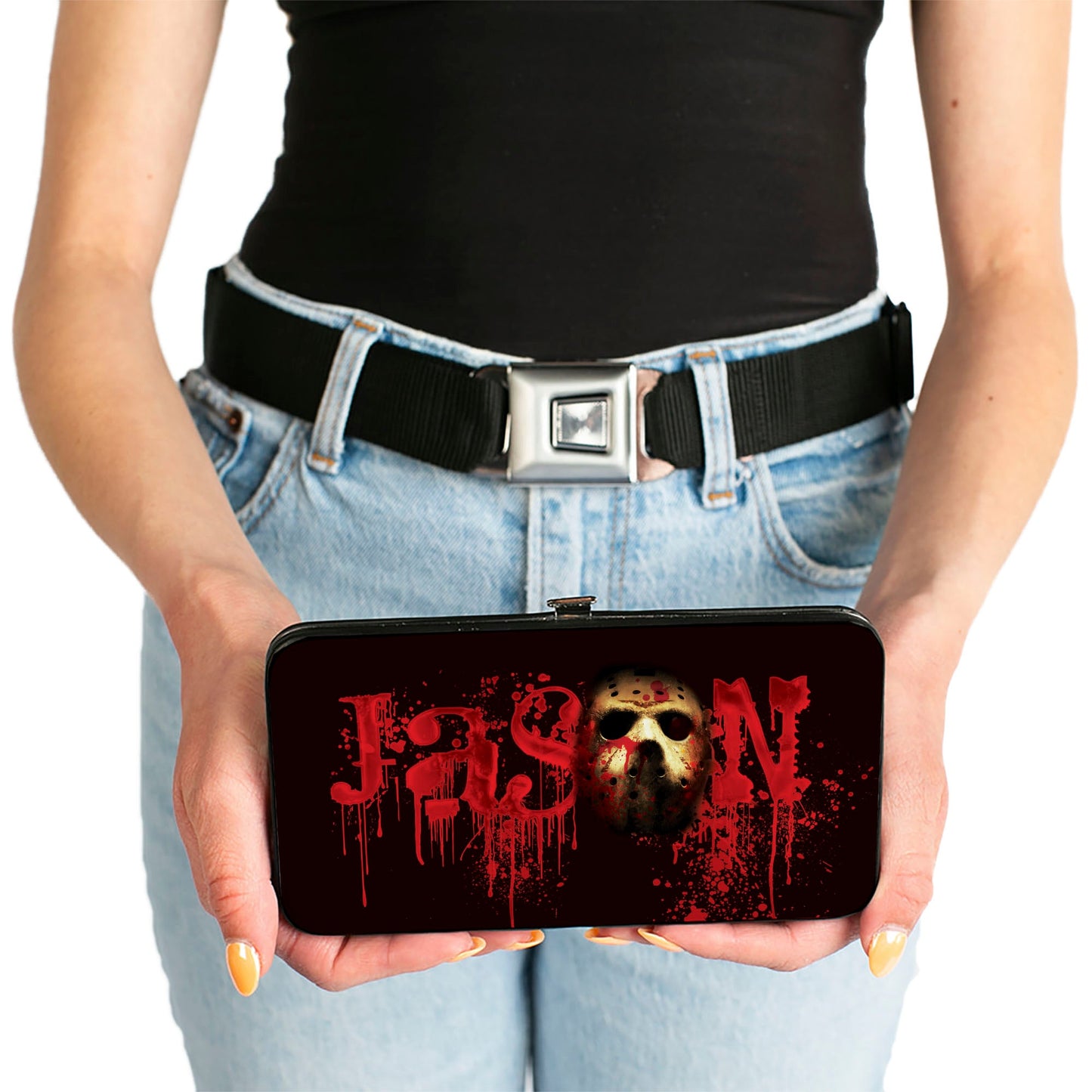 Hinged Wallet - Friday the 13th JASON Mask Splatter + Jason Walking Pose Black Reds - MEGA POP COMICS 