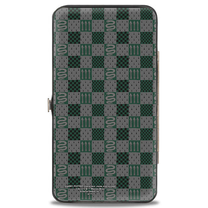 Hinged Wallet - Harry Potter SLYTHERIN Crest Heraldry Checkers Gray Greens - MEGA POP COMICS 