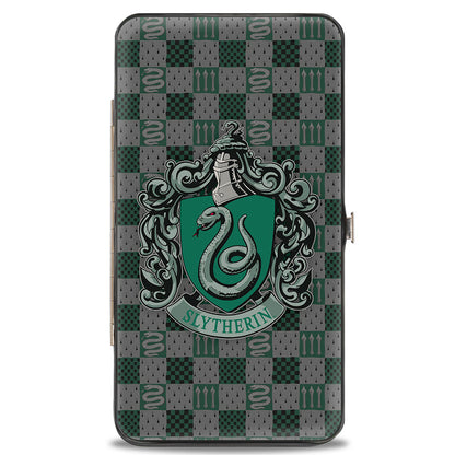 Hinged Wallet - Harry Potter SLYTHERIN Crest Heraldry Checkers Gray Greens - MEGA POP COMICS 