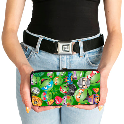 Hinged Wallet - Classic TMNT Turtle & Villain Expressions Pizza Turtle Shell Buttons Stacked Greens - MEGA POP COMICS 