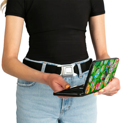 Hinged Wallet - Classic TMNT Turtle & Villain Expressions Pizza Turtle Shell Buttons Stacked Greens - MEGA POP COMICS 