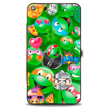 Hinged Wallet - Classic TMNT Turtle & Villain Expressions Pizza Turtle Shell Buttons Stacked Greens - MEGA POP COMICS 
