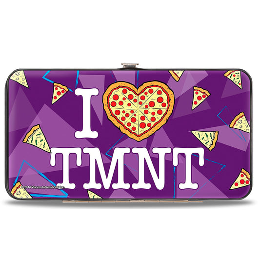 Hinged Wallet - Classic Teenage Mutant Ninja Turtles Faces + I "PIZZA-HEART" TMNT Purple Triangles Pizza - MEGA POP COMICS 