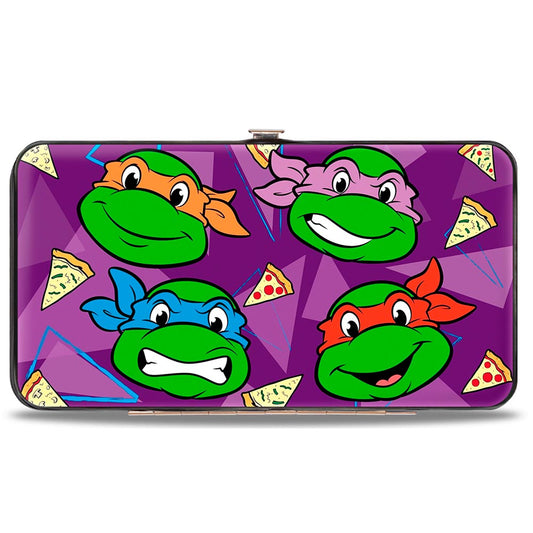 Hinged Wallet - Classic Teenage Mutant Ninja Turtles Faces + I "PIZZA-HEART" TMNT Purple Triangles Pizza - MEGA POP COMICS 