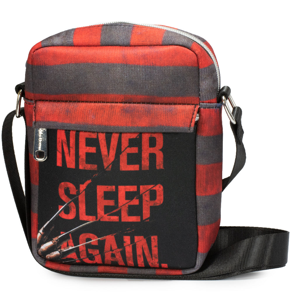 Women's Crossbody Wallet - Nightmare on Elm Street Freddy Krueger Stripes NEVER SLEEP AGAIN Red Grays - MEGA POP COMICS 