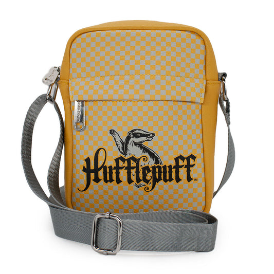 Women's Crossbody Wallet - Harry Potter HUFFLEPUFF Badger Icon Checker Yellow Gray - MEGA POP COMICS 