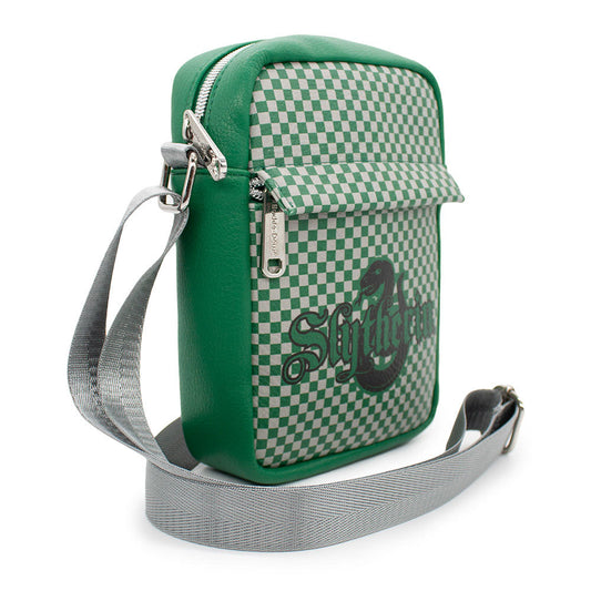Women's Crossbody Wallet - Harry Potter SLYTHERIN Serpent Icon Checker Green Gray - MEGA POP COMICS 