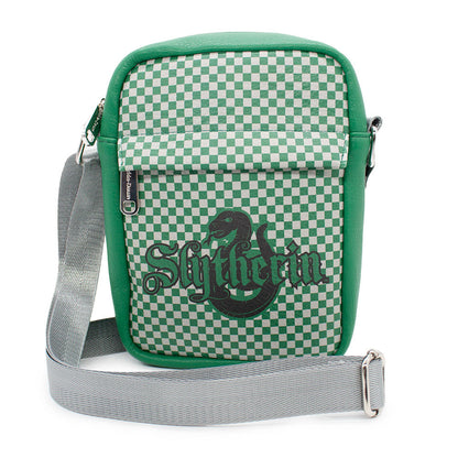 Women's Crossbody Wallet - Harry Potter SLYTHERIN Serpent Icon Checker Green Gray - MEGA POP COMICS 