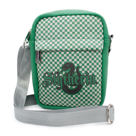 Women's Crossbody Wallet - Harry Potter SLYTHERIN Serpent Icon Checker Green Gray - MEGA POP COMICS 