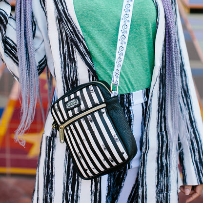 Women's Crossbody Wallet - Beetlejuice Suit Stripes Black White - MEGA POP COMICS 