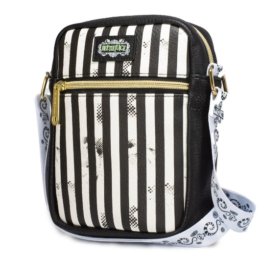 Women's Crossbody Wallet - Beetlejuice Suit Stripes Black White - MEGA POP COMICS 