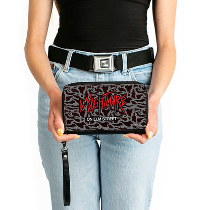 PU Zip Around Wallet Rectangle - A NIGHTMARE ON ELM STREET Scribble Freddy Melt Grays/Reds - MEGA POP COMICS 