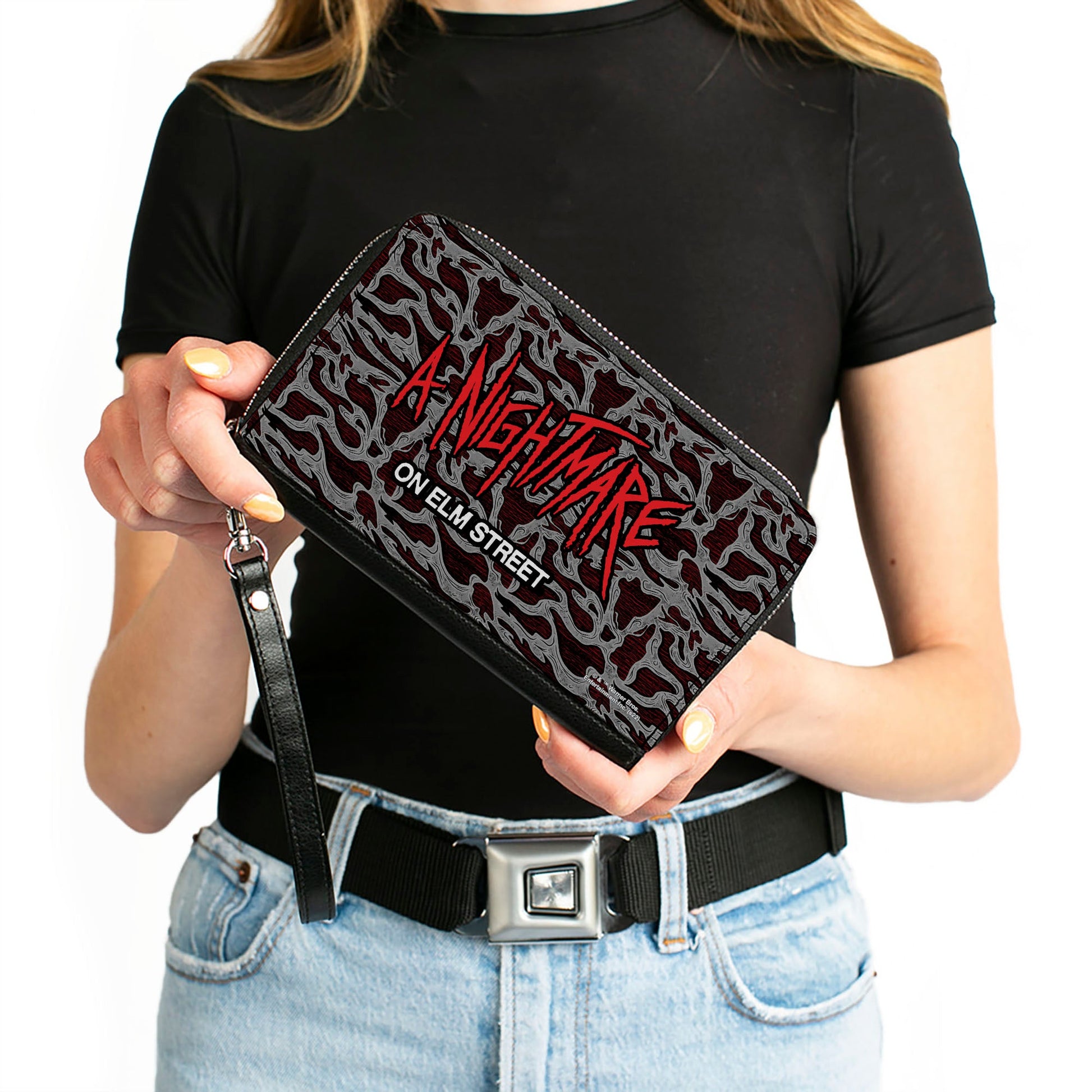 PU Zip Around Wallet Rectangle - A NIGHTMARE ON ELM STREET Scribble Freddy Melt Grays/Reds - MEGA POP COMICS 