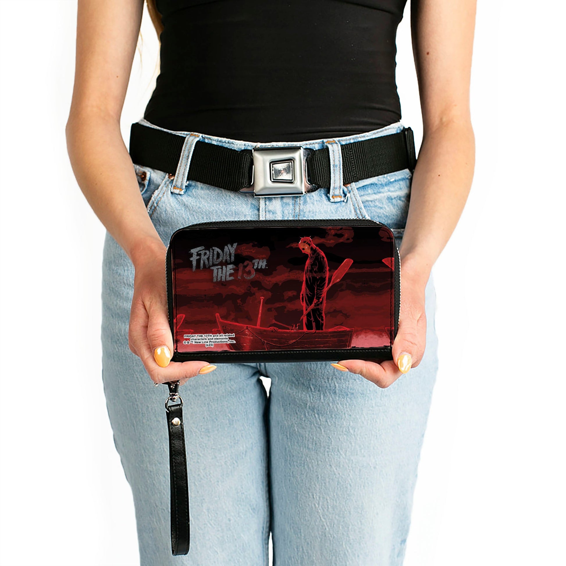 PU Zip Around Wallet Rectangle - FRIDAY THE 13TH Jason Boat Scene Black/Reds/White - MEGA POP COMICS 