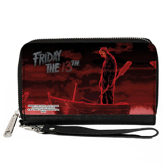PU Zip Around Wallet Rectangle - FRIDAY THE 13TH Jason Boat Scene Black/Reds/White - MEGA POP COMICS 
