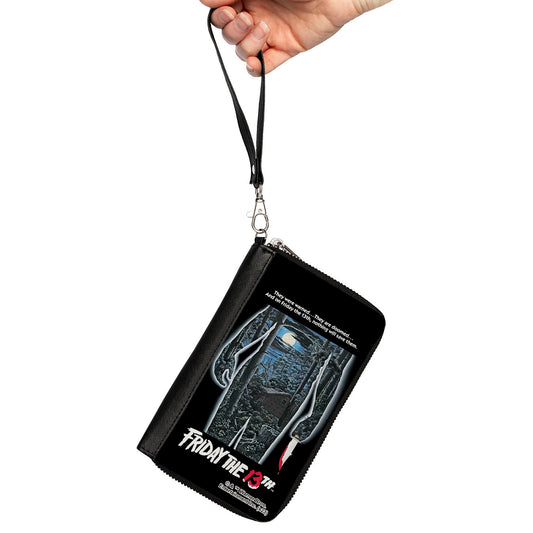 PU Zip Around Wallet Rectangle - FRIDAY THE 13TH Jason Crystal Lake Cabin Silhouette Movie Pose - MEGA POP COMICS 