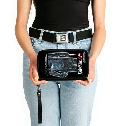 PU Zip Around Wallet Rectangle - FRIDAY THE 13TH Jason Crystal Lake Cabin Silhouette Movie Pose - MEGA POP COMICS 