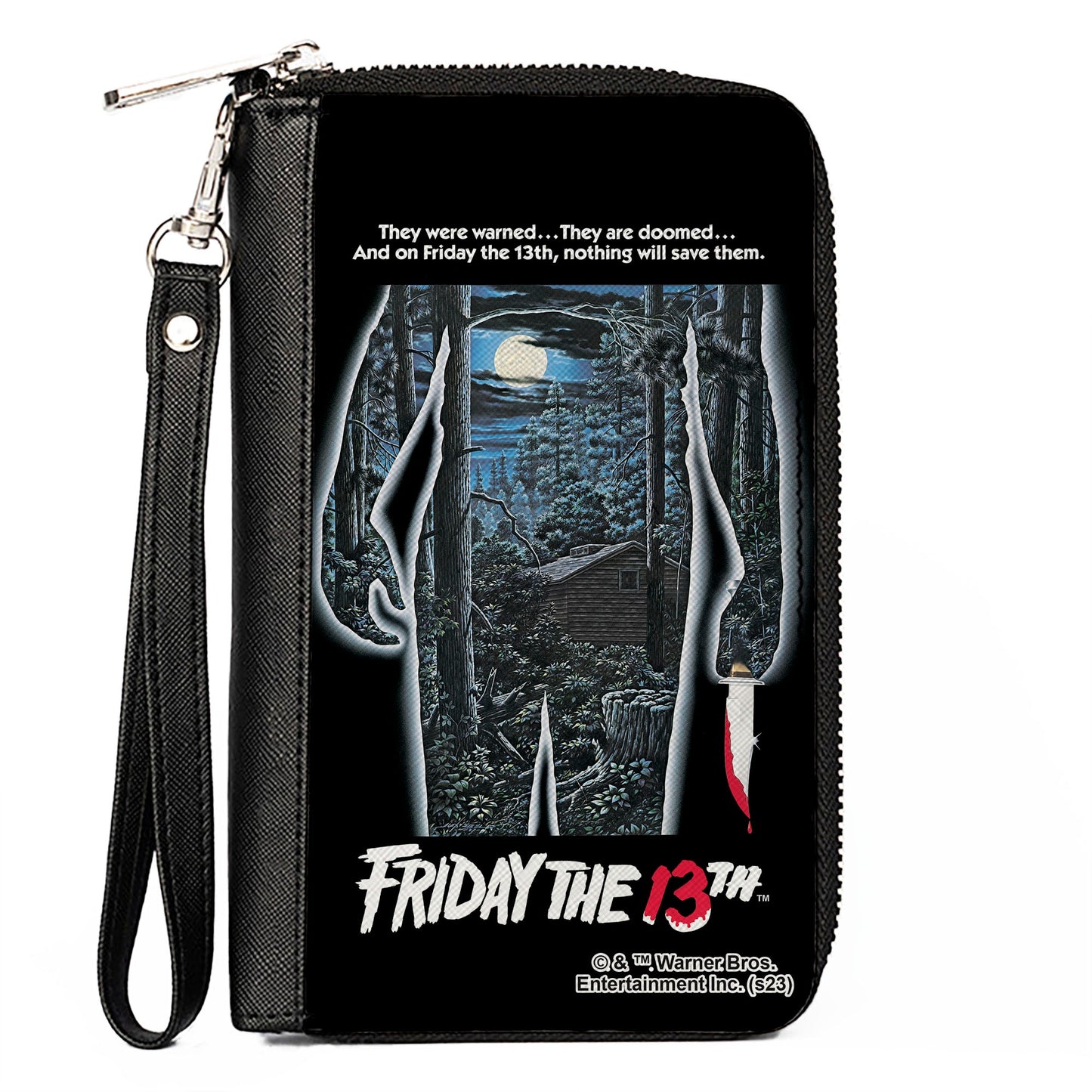 PU Zip Around Wallet Rectangle - FRIDAY THE 13TH Jason Crystal Lake Cabin Silhouette Movie Pose - MEGA POP COMICS 