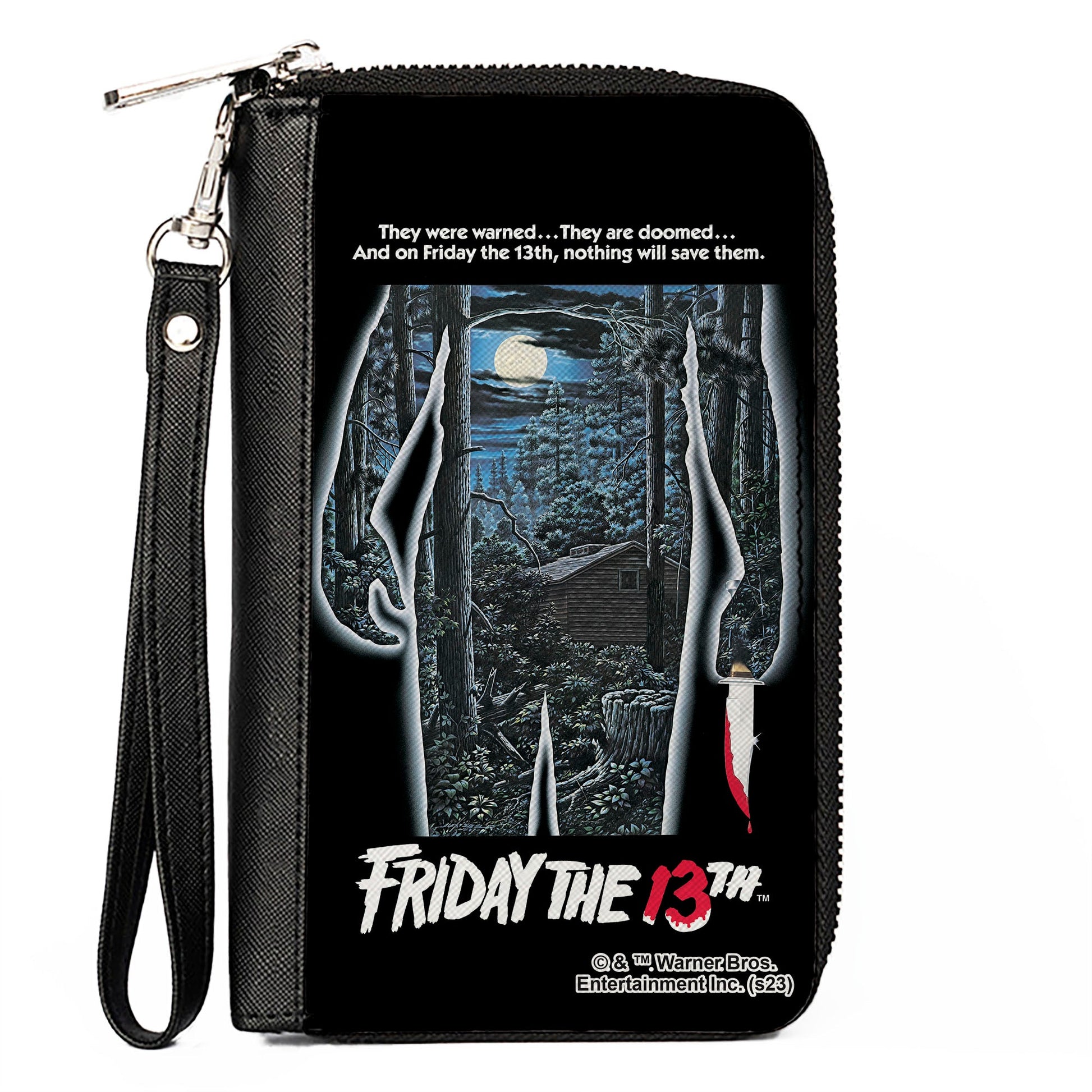 PU Zip Around Wallet Rectangle - FRIDAY THE 13TH Jason Crystal Lake Cabin Silhouette Movie Pose - MEGA POP COMICS 