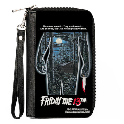 PU Zip Around Wallet Rectangle - FRIDAY THE 13TH Jason Crystal Lake Cabin Silhouette Movie Pose - MEGA POP COMICS 