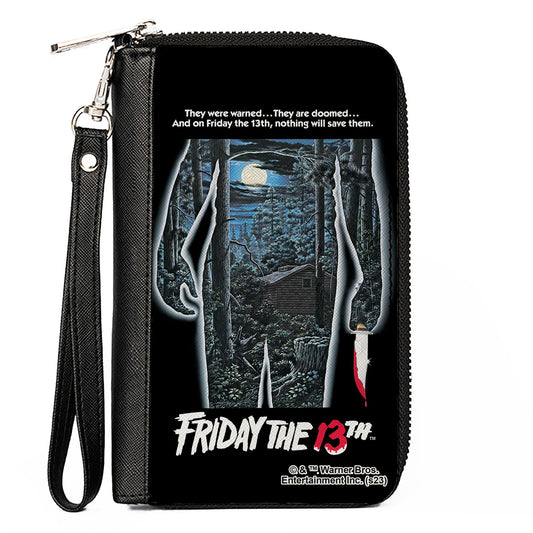 PU Zip Around Wallet Rectangle - FRIDAY THE 13TH Jason Crystal Lake Cabin Silhouette Movie Pose - MEGA POP COMICS 