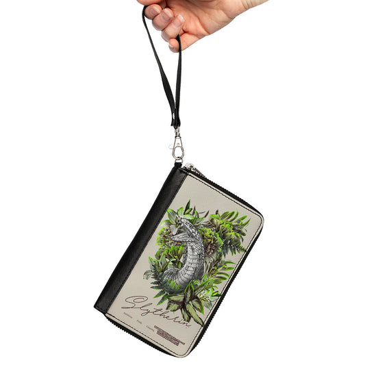 Women's PU Zip Around Wallet Rectangle - Harry Potter SLYTHERIN Floral Serpent Sketch Grays Greens - MEGA POP COMICS 
