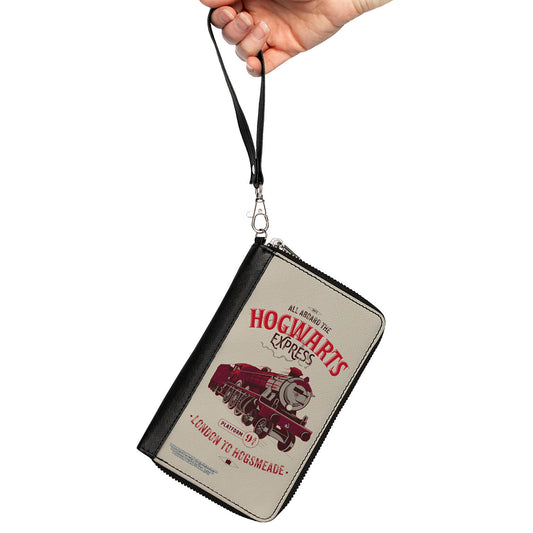 Women's PU Zip Around Wallet Rectangle - Harry Potter ALL ABOARD THE HOGWARTS EXPRESS Train Beige Reds - MEGA POP COMICS 
