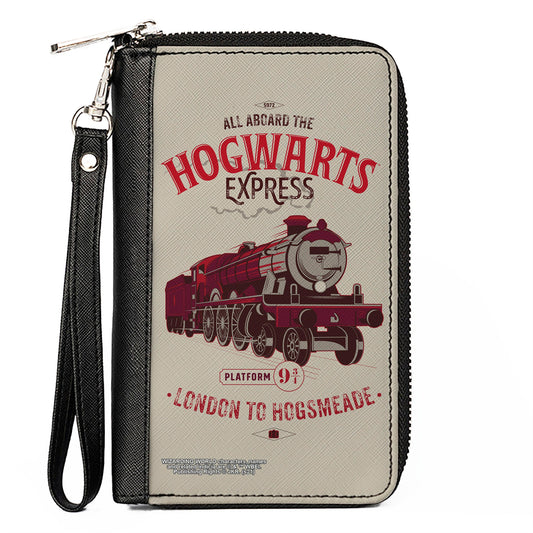 Women's PU Zip Around Wallet Rectangle - Harry Potter ALL ABOARD THE HOGWARTS EXPRESS Train Beige Reds - MEGA POP COMICS 