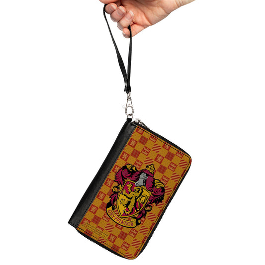 PU Zip Around Wallet Rectangle - Harry Potter GRYFFINDOR Crest/Heraldry Checkers Golds/Reds - MEGA POP COMICS 