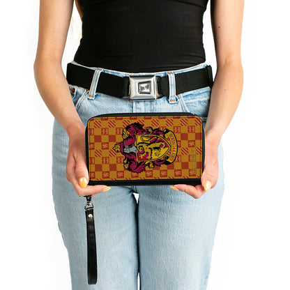 PU Zip Around Wallet Rectangle - Harry Potter GRYFFINDOR Crest/Heraldry Checkers Golds/Reds - MEGA POP COMICS 