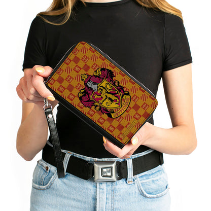 PU Zip Around Wallet Rectangle - Harry Potter GRYFFINDOR Crest/Heraldry Checkers Golds/Reds - MEGA POP COMICS 
