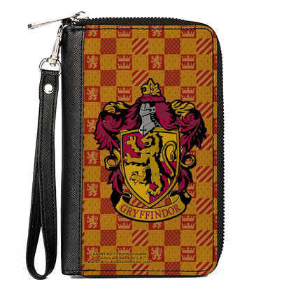 PU Zip Around Wallet Rectangle - Harry Potter GRYFFINDOR Crest/Heraldry Checkers Golds/Reds - MEGA POP COMICS 