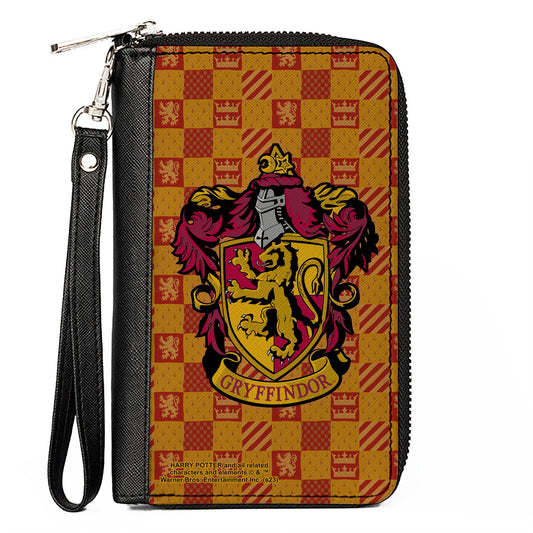 PU Zip Around Wallet Rectangle - Harry Potter GRYFFINDOR Crest/Heraldry Checkers Golds/Reds - MEGA POP COMICS 