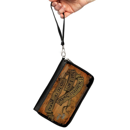 PU Zip Around Wallet Rectangle - Harry Potter I SOLEMNLY SWEAR THAT I AM UP TO NO GOOD Banner Tan/Black - MEGA POP COMICS 