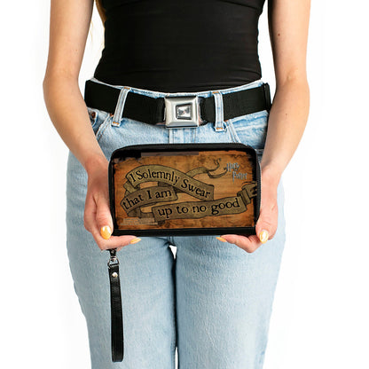 PU Zip Around Wallet Rectangle - Harry Potter I SOLEMNLY SWEAR THAT I AM UP TO NO GOOD Banner Tan/Black - MEGA POP COMICS 