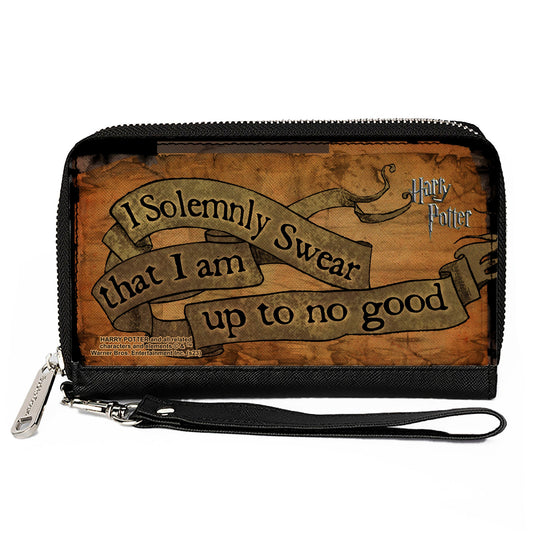 PU Zip Around Wallet Rectangle - Harry Potter I SOLEMNLY SWEAR THAT I AM UP TO NO GOOD Banner Tan/Black - MEGA POP COMICS 