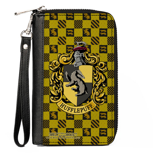 PU Zip Around Wallet Rectangle - Harry Potter HUFFLEPUFF Crest Heraldry Checkers Golds/Black - MEGA POP COMICS 