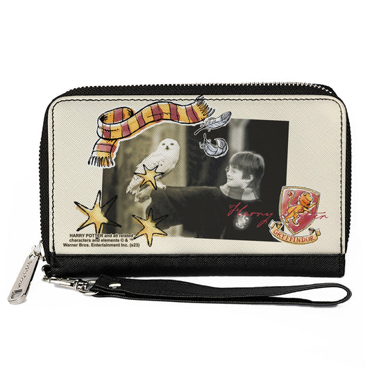 PU Zip Around Wallet Rectangle - Harry Potter and Hedwig Vivid Scene and Icons Collage - MEGA POP COMICS 
