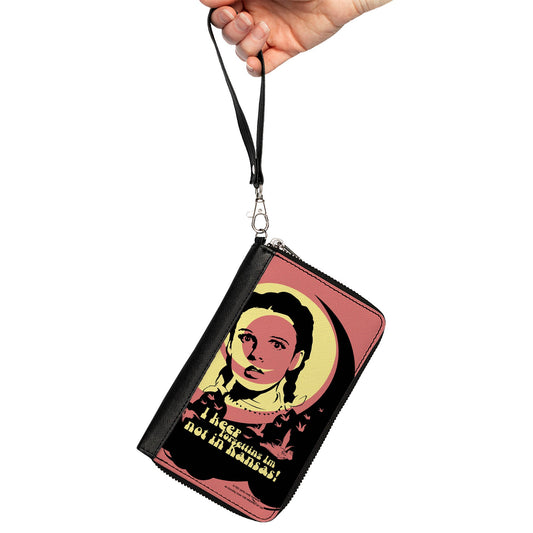 PU Zip Around Wallet Rectangle - The Wizard of Oz Dorothy and Flying Monkeys NOT IN KANSAS Quote Black/Yellow/Pink - MEGA POP COMICS 