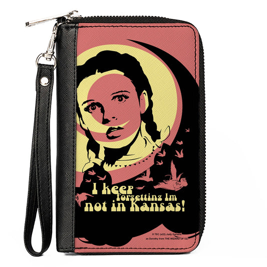 PU Zip Around Wallet Rectangle - The Wizard of Oz Dorothy and Flying Monkeys NOT IN KANSAS Quote Black/Yellow/Pink - MEGA POP COMICS 