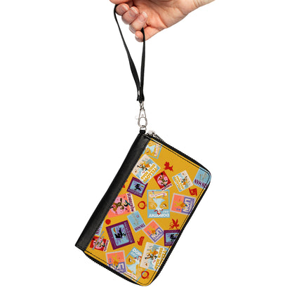 PU Zip Around Wallet Rectangle - The Wizard of Oz Characters Scenes and Icons Collage Yellow - MEGA POP COMICS 