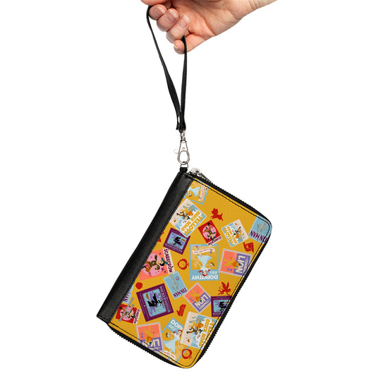 PU Zip Around Wallet Rectangle - The Wizard of Oz Characters Scenes and Icons Collage Yellow - MEGA POP COMICS 