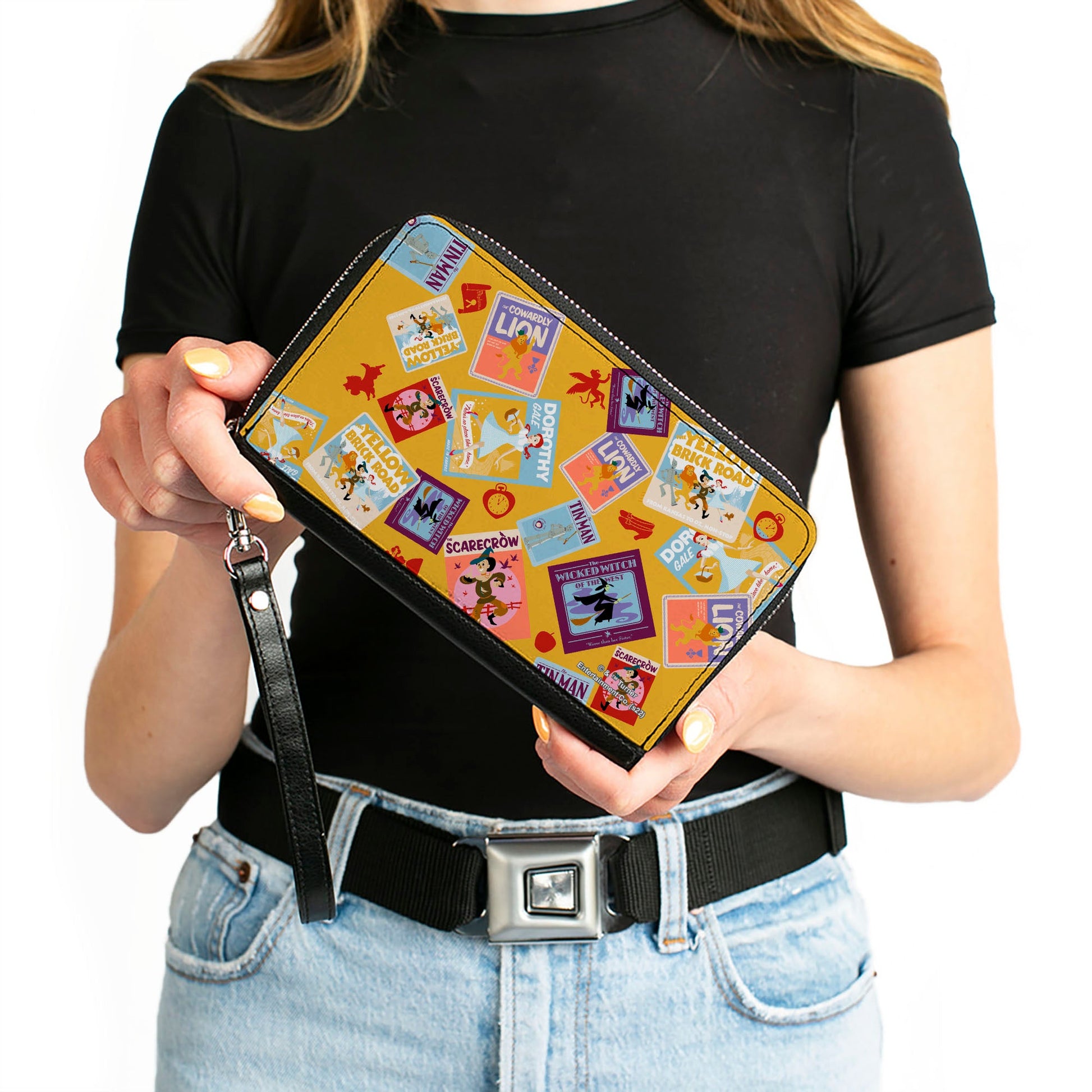 PU Zip Around Wallet Rectangle - The Wizard of Oz Characters Scenes and Icons Collage Yellow - MEGA POP COMICS 